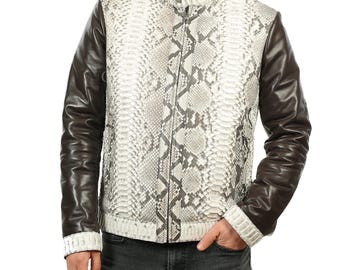 Veste en python véritable | Blouson moto homme | Type de cuir unique