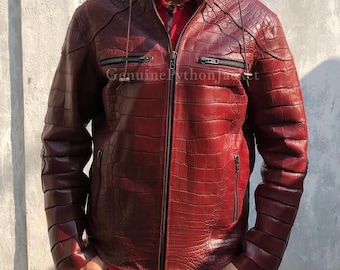 Veste en alligator véritable | Blouson moto homme | Type de cuir unique