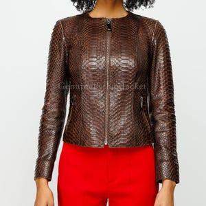 Chaqueta de pitón auténtica / Chaqueta de moto para mujer / Un tipo de cuero único