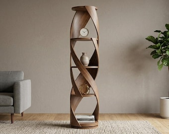 Modernes Massivholz Swirl Shelf, minimalistischer Speicher-Organizer, natürliche Maserung Wohnkultur