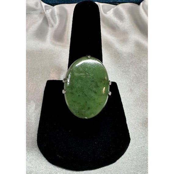 Vintage Samuel Platzer SP Co Jade Ring Sterling Silver Cabochon Size 6.75 View 2