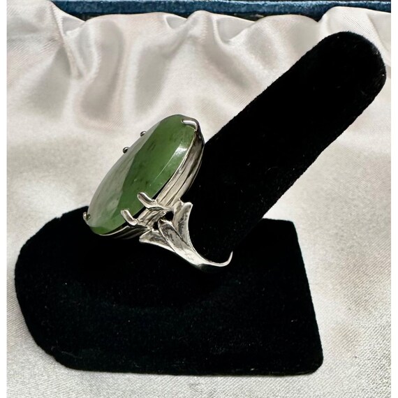 Vintage Samuel Platzer SP Co Jade Ring Sterling Silver Cabochon Size 6.75 View 4