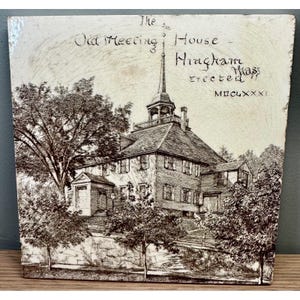 1880s Antique Minton's China Works Hingham Meeting House Decorative Ceramic Tile