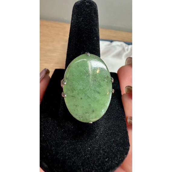 Vintage Samuel Platzer SP Co Jade Ring Sterling Silver Cabochon Size 6.75