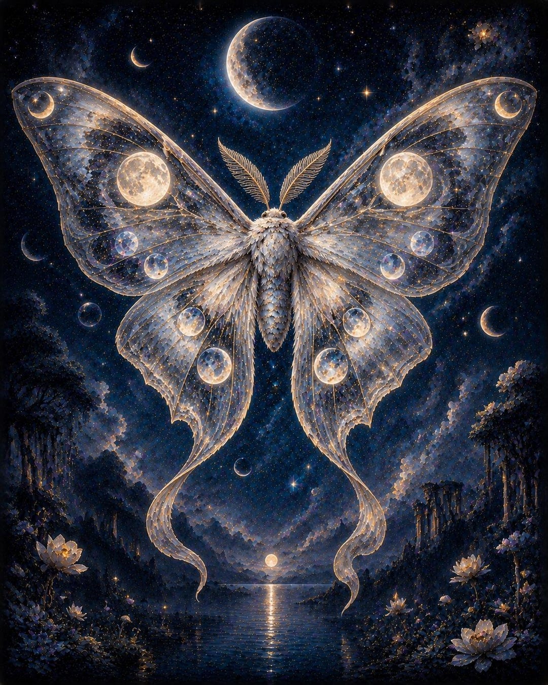Luna Moth Wall Art Print, Celestial Butterfly Fantasy Artwork, Cosmic ...