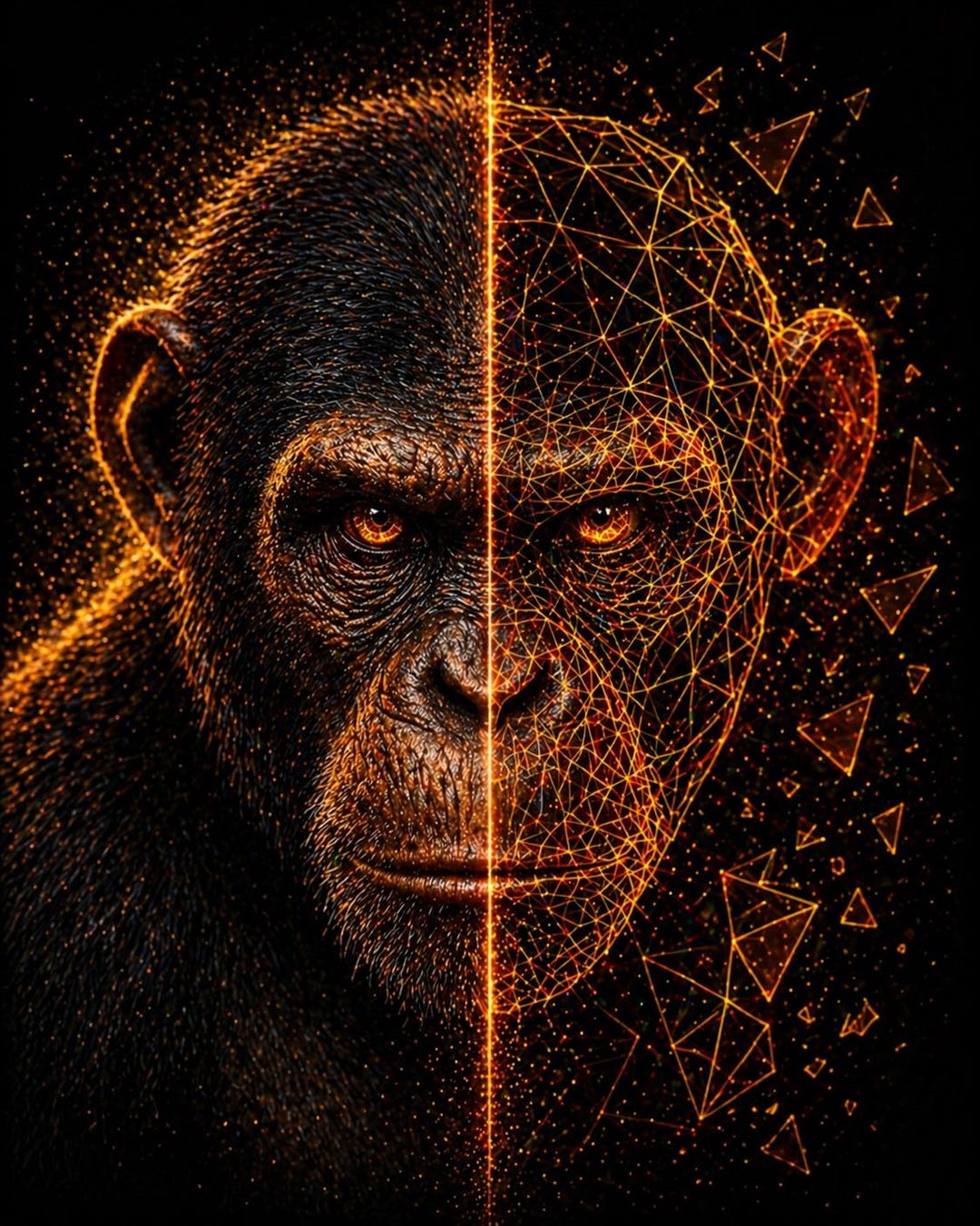 Cyberpunk Chimpanzee Wall Art, Futuristic Ape Poster, Neon Tech ...