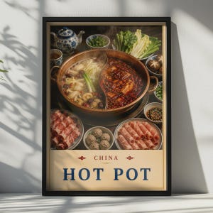 China Hot Pot Poster, Wandbild mit chinesischem Essen, Dekoration für die Sichuan-Küche, Kunstdruck asiatischer Küche, Poster für Restaurant-Esszimmer, Geschenk für Feinschmecker