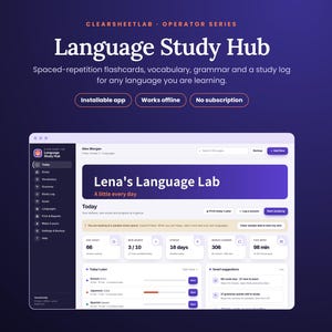 Language Study Hub App, Works Offline: Flashcards, Vocabulary & Grammar