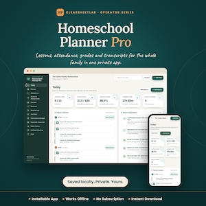Homeschool Planner App, Works Offline: Lessons, Attendance, Grades & Transcripts