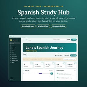 Spanish Study Hub App, Works Offline: Flashcards, Vocabulary & Grammar