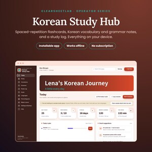 Korean Study Hub App, Works Offline: Flashcards, Vocabulary & Grammar