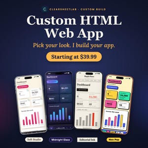 Custom HTML Web App Built For You: Dashboard, Tracker or Business Tool, Works Offline