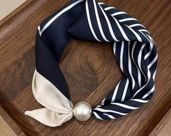 Elegant Pearl Clasp Scarf, Artistic Neck Wrap, Breathable Summer Shawl