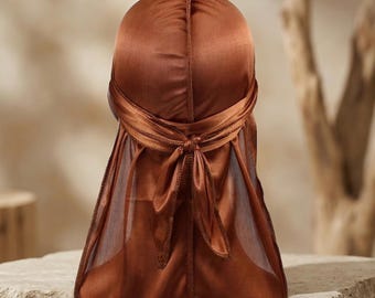 Unisex Silky Satin Durag Turban | Long Tail Headwrap for Hair Protection
