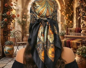 Luxus Satin Quadratisch Schal: 90 x 90 cm Elegantes Halstuch, Haar Wrap, Hijab