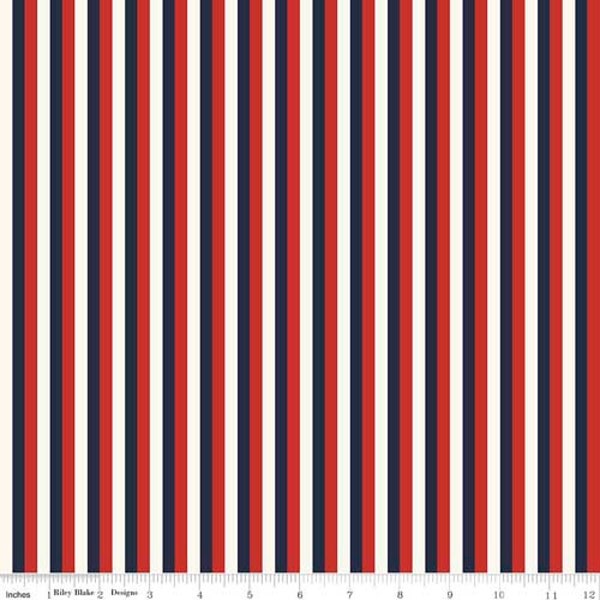 Americana Stripe Red White Blue Lost and found America by Jen Allyson for Riley Blake Designs