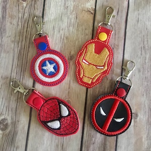 Superhero inspired keychain, Ironman, Captain America, Deadpool, Spiderman, backpack charm, keychain, luggage tag