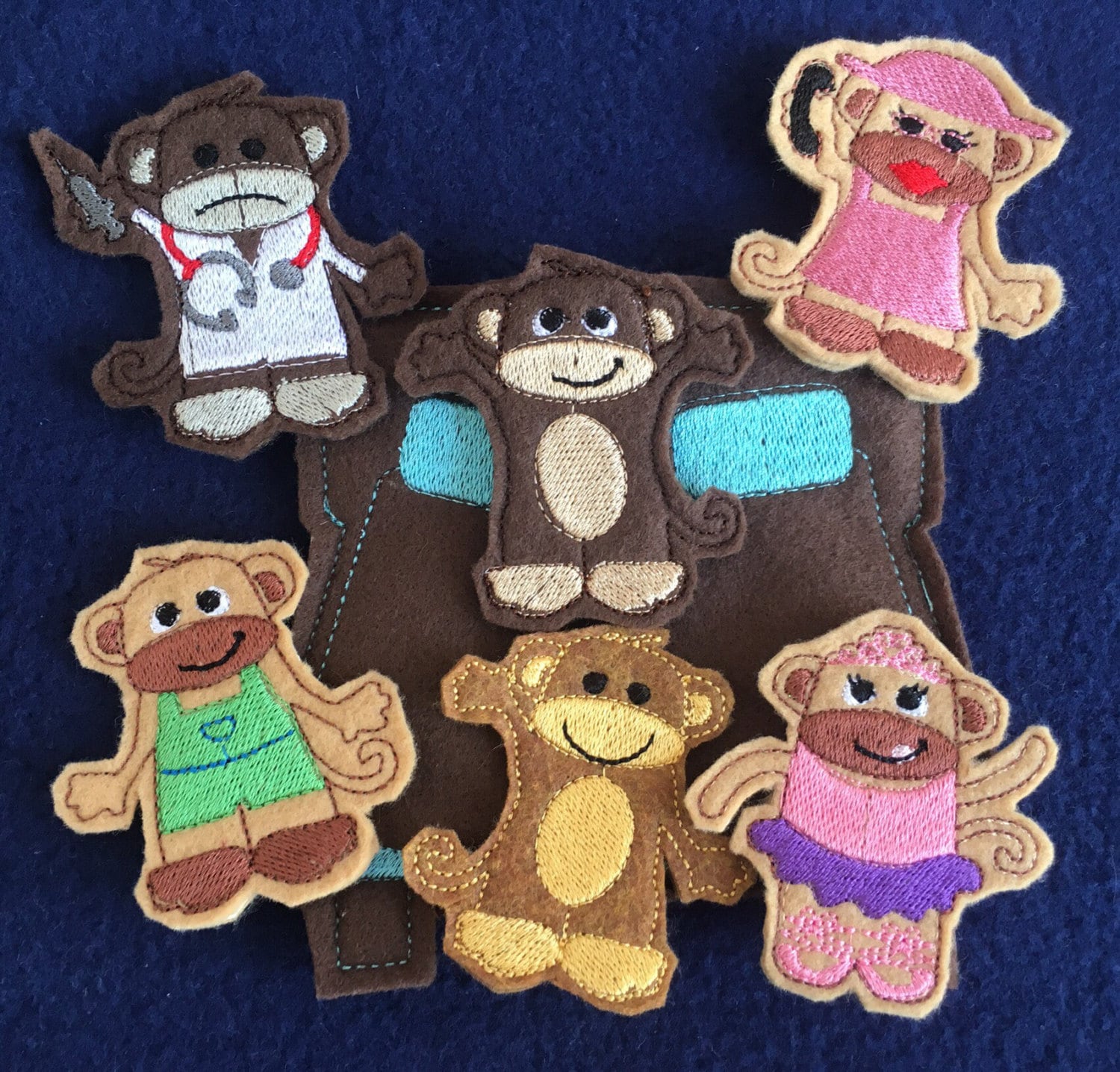 5 Little Monkeys Finger Puppet Set, 5 Little Monkey Busy Bag Set - Etsy