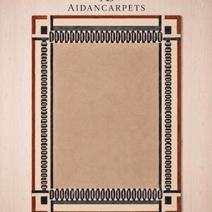 Designed for comfort and durability, this modern floor rug is soft underfoot while maintaining a sleek and polished appearance. The geometric border pattern adds artistic character without overwhelming the room, making it suitable for both large open spaces and compact interiors. Its timeless neutral tones allow effortless styling across all seasons and décor trends.