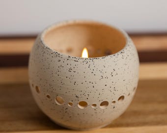 Handmade Ceramic Luminary | Raw Clay Tea Light Lantern
