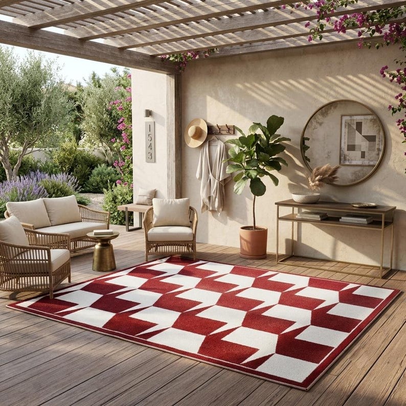 Modern Burgundy and Ivory Geometric Area Rug – Contemporary Abstract ...