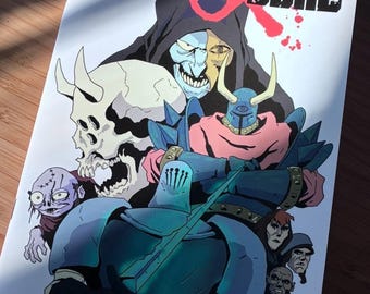 May include: Comic book cover titled "SWORD & BORG" by Anthony Hailes. The artwork features a skull, a blue-faced character, and a knight in blue armor. The comic is labeled "#1" in the lower left corner.