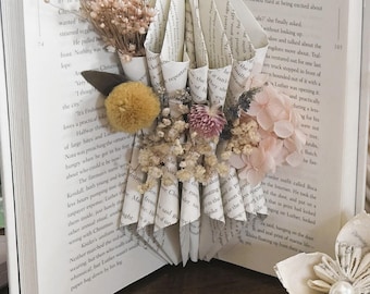 Handmade Corset Folded Book Flower Sculpture | Reclaimed Book Art, Literary Decor