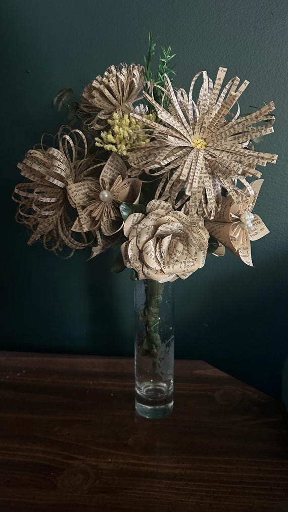 Handmade Literary Paper Flower Bouquets (table top) | Recycled Book Page Blooms for Weddings, Events