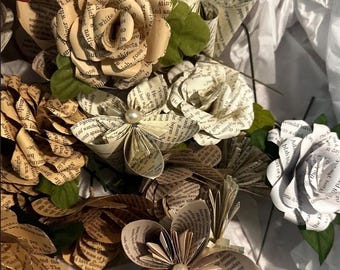 Bulk Handmade Literary Paper Flowers | Recycled Book Page Blooms for Weddings, Events