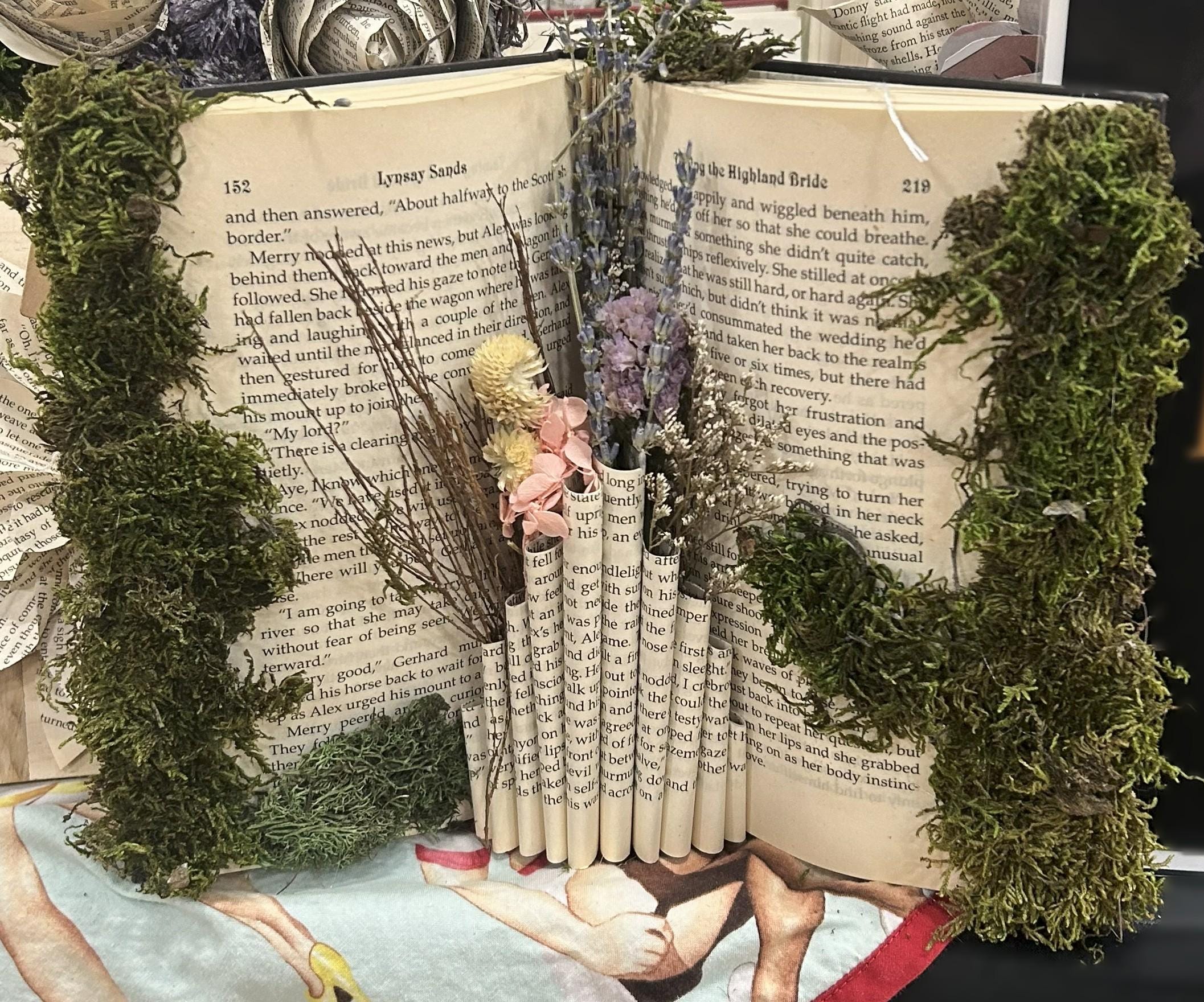 Enchanted Folded Book Flower Vase With Moss | Reclaimed Book Art ...