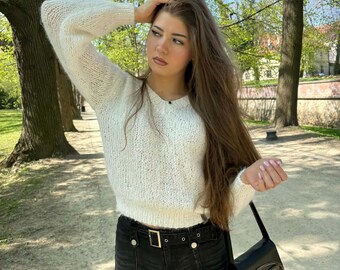 Precioso jersey de mohair color blanco roto con lentejuelas - bailarina de nube