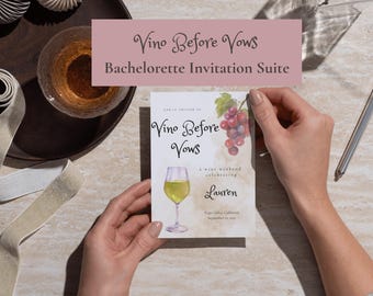 Vino Before Vows Bachelorette Invitation Suite | Editable Canva Template (Digital Download)
