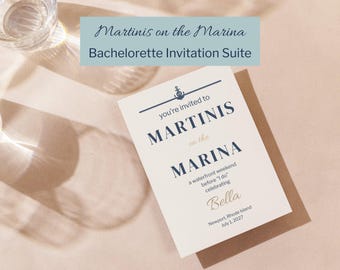 Martinis on the Marina Bachelorette Invitation Suite | Coastal Bach Party Template (Digital Download)