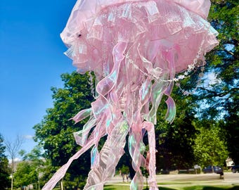 Pink LED Jellyfish Umbrella Parasol, Handmade Rave Festival Umbrella, Glowing Lace  Totem, Mermaid EDM Decor stage Performance Concert props