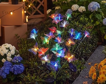 Solar Butterfly Garden Lights Outdoor Waterproof, Colorful LED Yard Stakes, Decorative Lawn Lights, Patio Decor, Fairy Garden Lighting