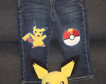 Pokemon Pikachu Handpainted Denim Jeans – Size 2T