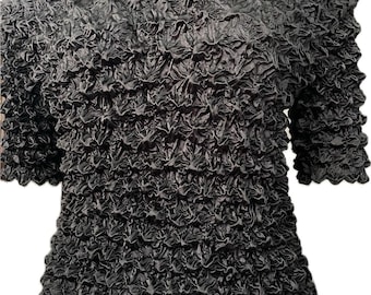 Textured Popcorn Blouse, Y2K Bubble Shirt, Japanese-Inspired Architectural Pleats Travel Top