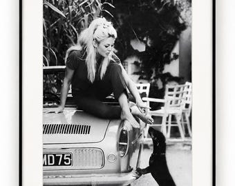 Brigitte Bardot with Dog Poster, Black and White Wall Art, Vintage Print, Photography Print, Museum Quality Photo Art Print