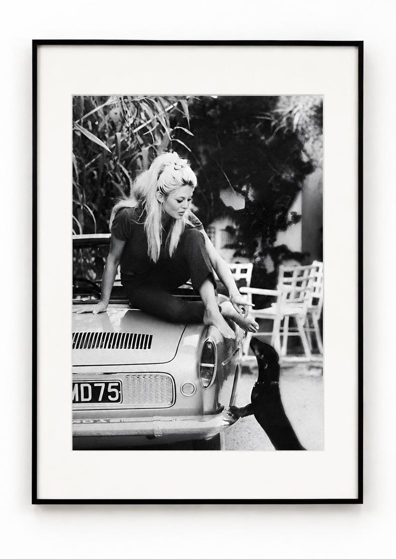 Brigitte Bardot with Dog Poster, Black and White Wall Art, Vintage Print, Photography Print, Museum Quality Photo Art Print image 1