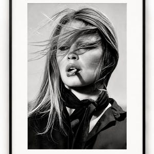 Brigitte Bardot Smoking Print, Vintage Hollywood Black and White Wall Art, Vintage Print, Photography Prints, Premium Quality Paper Poster image 1