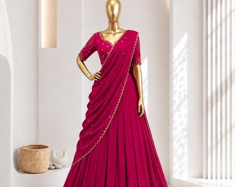 NC Seiden-Lehenga-Set mit paillettenbestickter Bluse und Dupatta, Designer-Hochzeits-Lehenga, Brautjungfern-Lehenga, festliches ethnisches Outfit