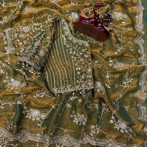 Soft Frendy Chiffon Saree with Sequin Embroidery Work, Designer Party Wear Saree, Full Stitched Mono Banglori Blouse, Wedding Saree image 2
