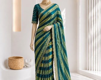 Space Silk Saree with Jacquard Work-Indian Wedding Saree-Custom stitch blouse-Elegant Party Wear for Women