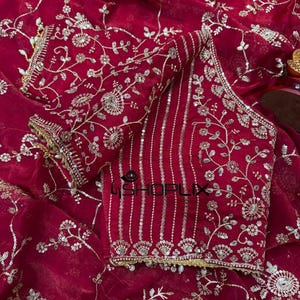 Soft Frendy Chiffon Saree with Sequin Embroidery Work, Designer Party Wear Saree, Full Stitched Mono Banglori Blouse, Wedding Saree image 3