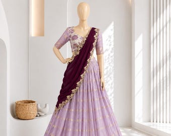 Slub Kota Lehenga-Set mit Paithani Zari-Borte, NC Moss bestickter Dupatta, südindischer Lehenga, Hochzeits- und Festtagsoutfit