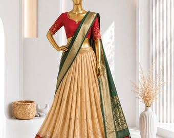 Paithani Lehenga Choli Set, Kanchipuram Seiden-Lehenga, Südindischer Halb-Sari, Maharashtrisches Hochzeitsoutfit, Festliche ethnische Kleidung
