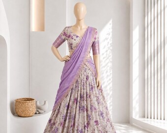 Dola Chex Lehenga-Set mit Blumenmuster, Zari-Weberei, Kaschmir-Dupatta, südindisches Lehenga, Hochzeits- und Festtagsoutfit