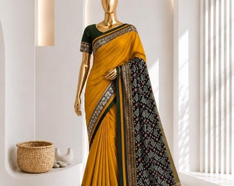 Weicher Paithani Saree mit reichhaltiger Zari-Webung, Paithani Saree im Banarasi-Stil, Festival-Hochzeits-Sari, Kontrastbluse, traditioneller indischer Saree