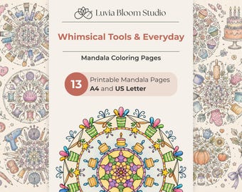 Páginas para colorir de mandalas encantadoras, 13 PDFs de costura e artesanato