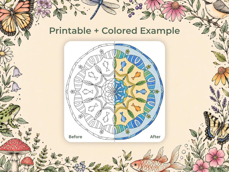 Målarbilder med fjärilar och vilda djur i mandala, 17 PDF-filer bild 3